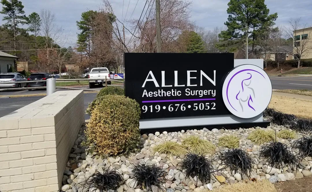 Monument sign in landscaping for Allen Aesthetic Surgery