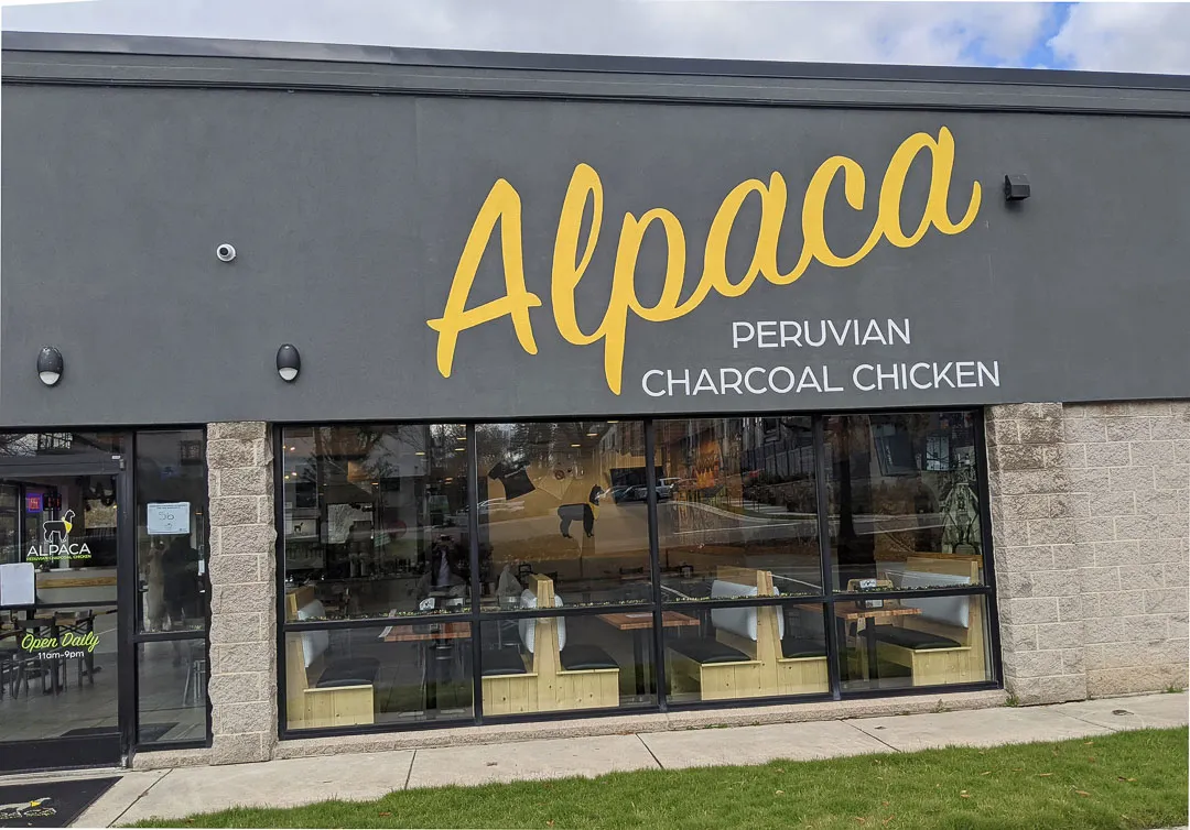 Dimensional letters on building for Alpaca