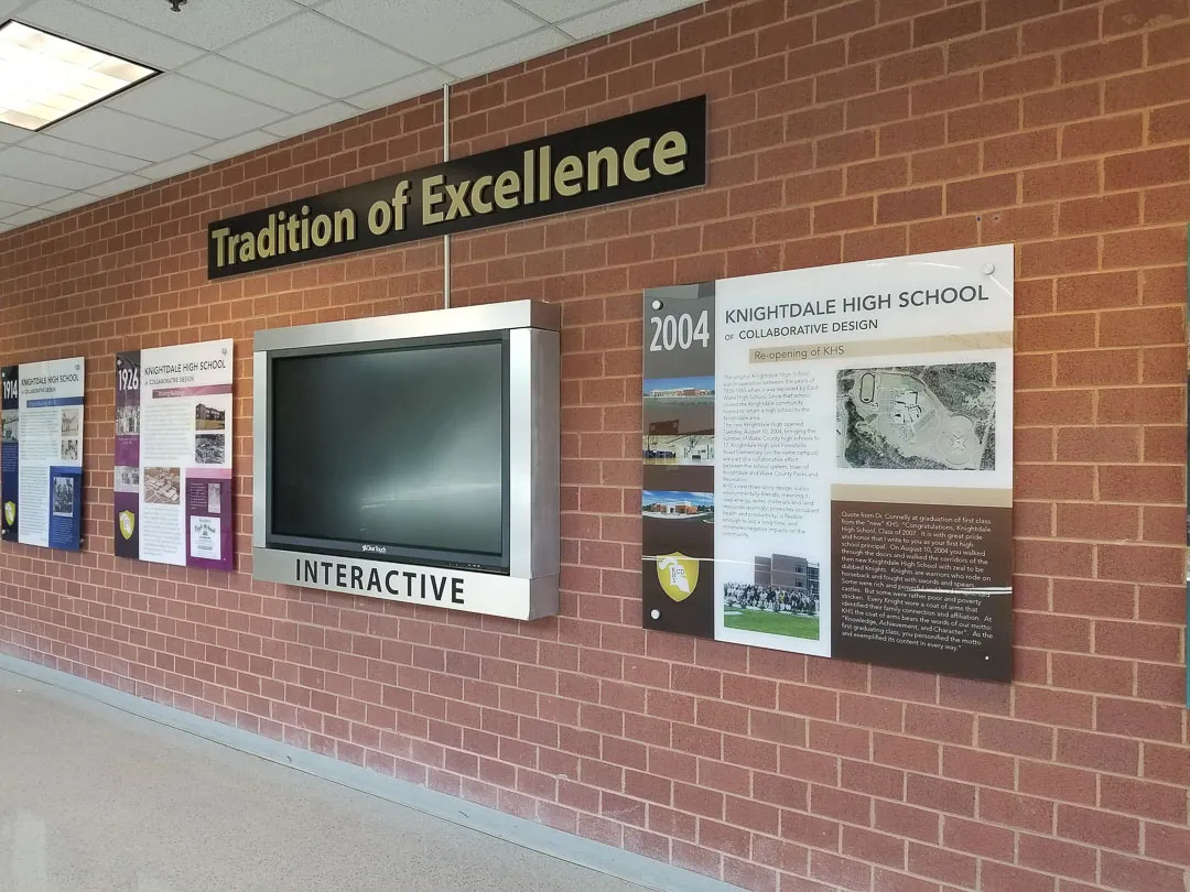 Hallway history wall displays for Knightdale High School