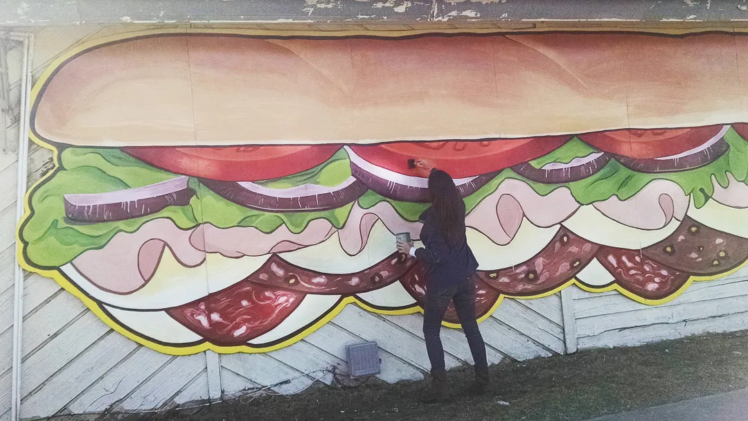 Exterior wall mural, sandwich