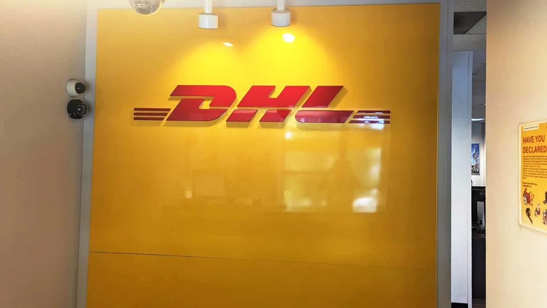 Acrylic logo wall sign for DHL