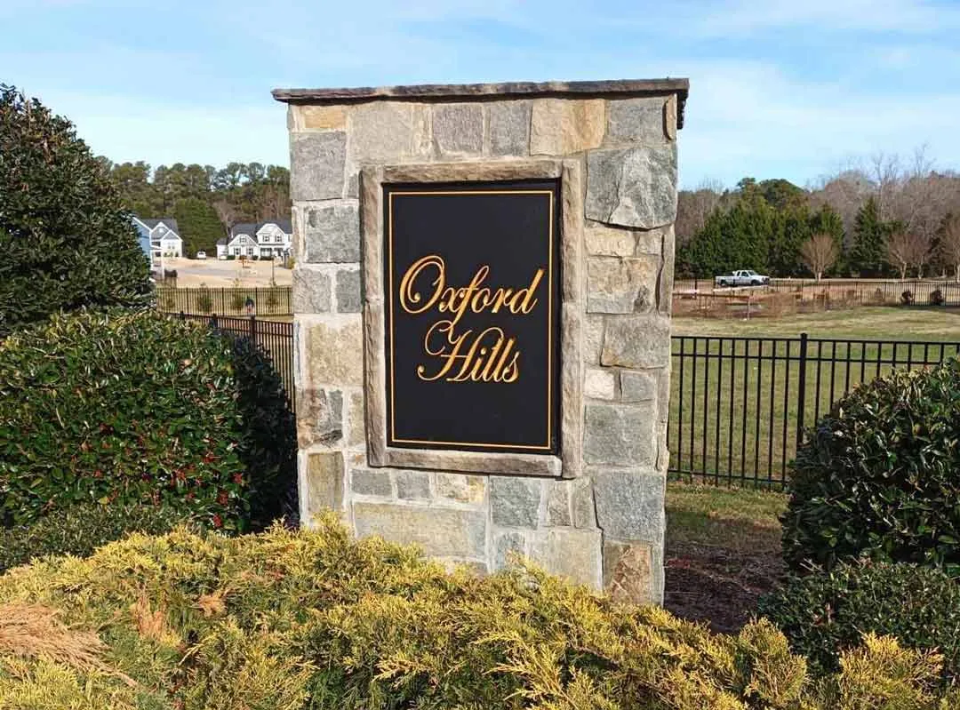 Stone pillar plaque for Oxford Hills