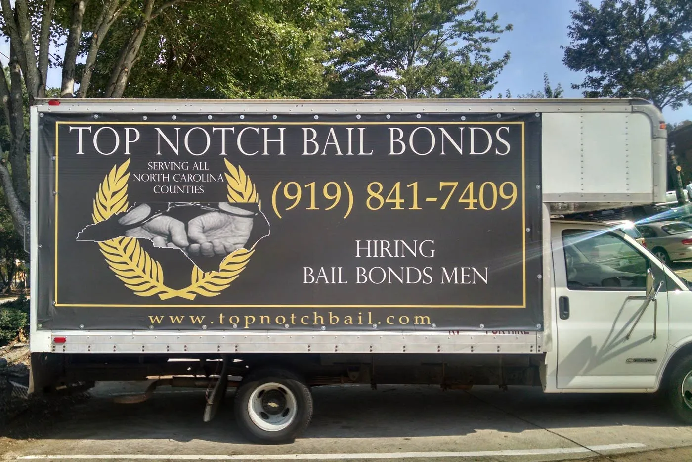 Box truck side graphics for Top Notch Bail Bonds