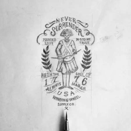 Pencil logo sketch for Never Surrender